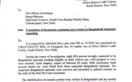 दिल्ली पुलिस ने मांगा ‘बांग्लादेशी भाषा’ का अनुवाद – संविधान का घोर अपमान: पश्चिम बंग हिंदी भाषी समाज का आरोप