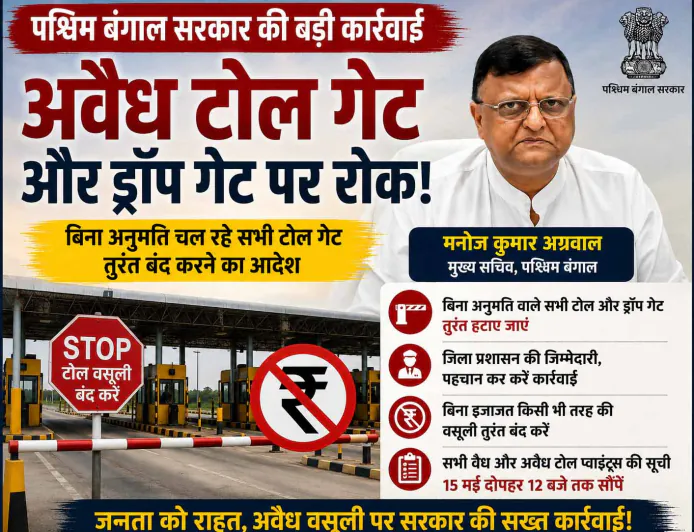पश्चिम बंगाल में अवैध टोल गेट्स पर बड़ा प्रहार, बिना अनुमति वाले सभी ड्रॉप गेट बंद करने का आदेश